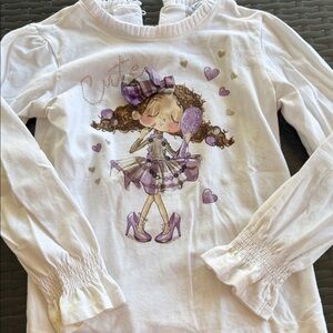 Mayoral White Long-Sleeve Top with Purple Princess Graphic